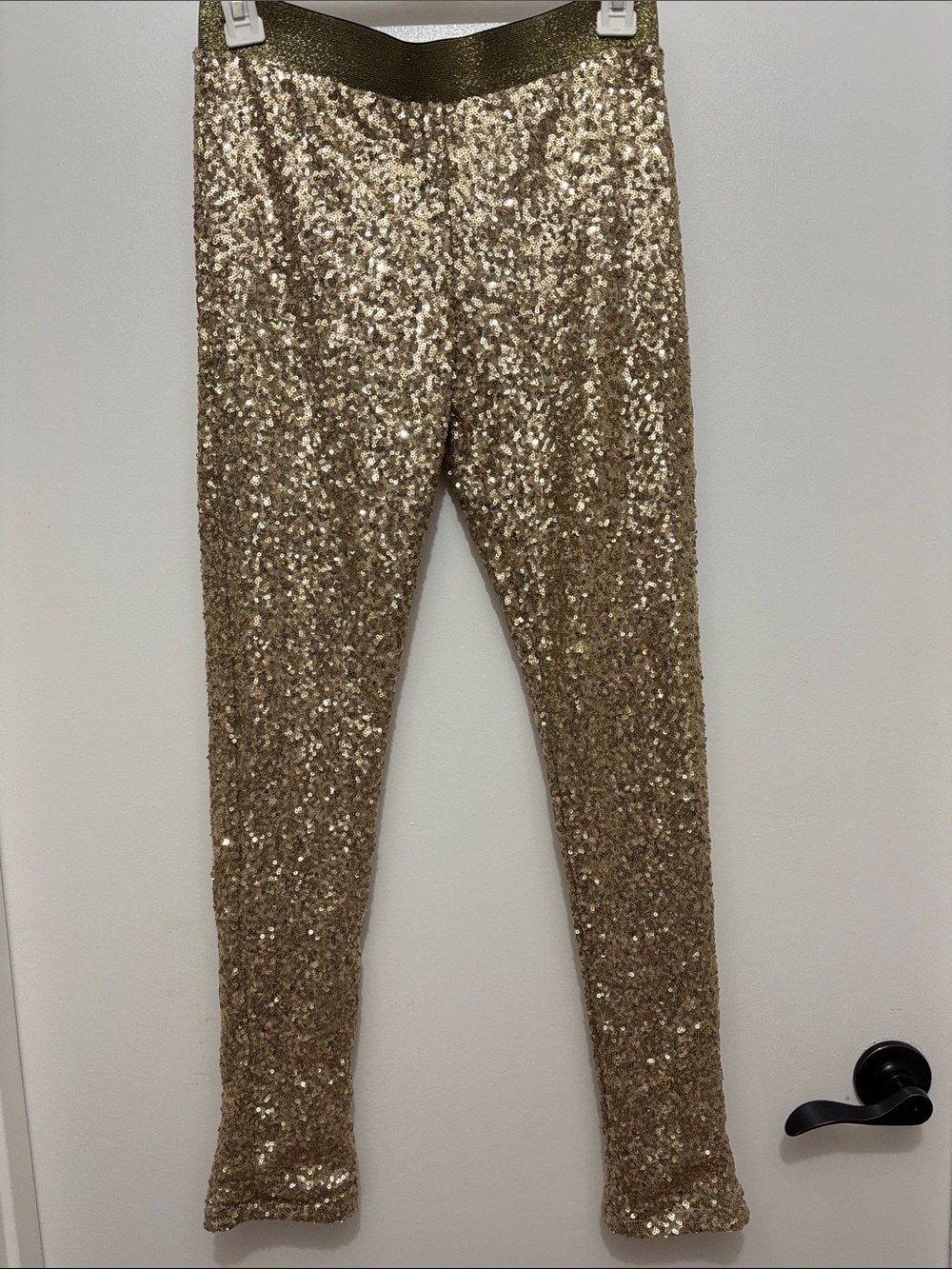 Halloween/ Dance Stretchable Sparkling Sequin Leggings - Gold Shimmer Sz S